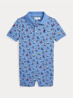Ralph Lauren Baby Boy Sailboat Print Cotton Mesh Polo Shortall Romper - 6M - NWT